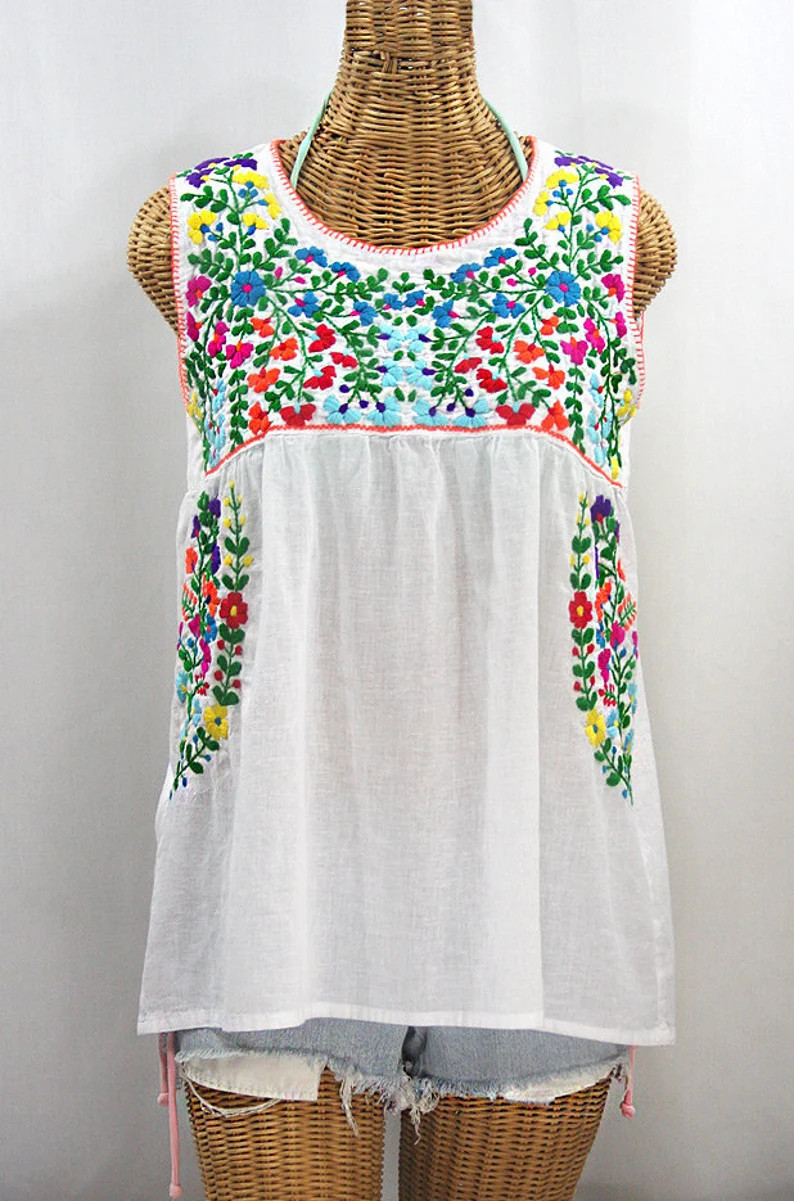 Mexican Peasant Top Blouse Sleeveless Hand Embroidered: | Etsy | Etsy (US)