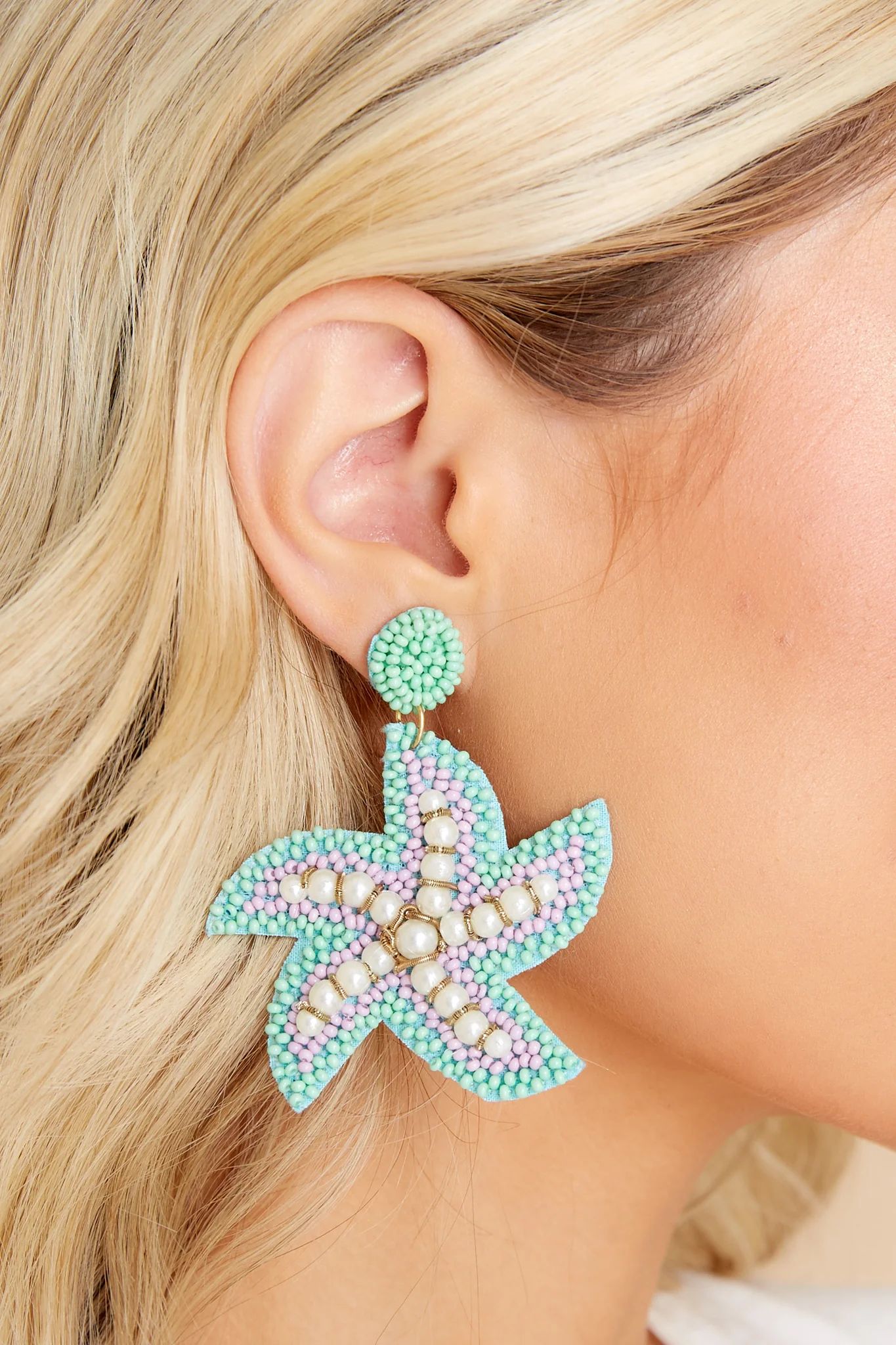 Ocean Babe Mint And Lavender Beaded Earrings | Red Dress 