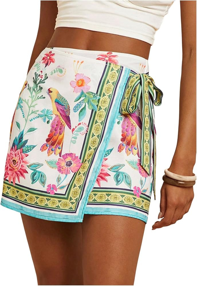 MAKEMECHIC Women's Boho Wrap Skirt Skort Summer Vacation Short Mini Skirts | Amazon (US)