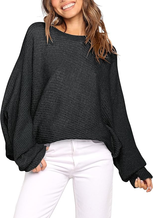 ANRABESS Women's Oversized Crewneck Sweater Batwing Puff Long Sleeve Knit Slouchy Pullover Jumper... | Amazon (US)
