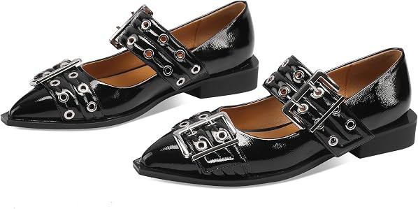Ballerina Flats for Women Pointed Toe Flats With Studs Buckle Ballet Flats Comfortable low heeled... | Amazon (US)