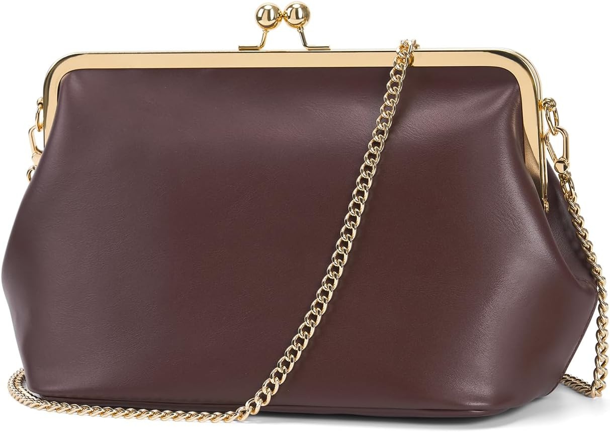 Women's Kiss Lock Crossbody Bag PU Medium Handbags Kiss Clasp Crossbody Shoulder Bags Tote Purse Messenger Handbag | Amazon (US)