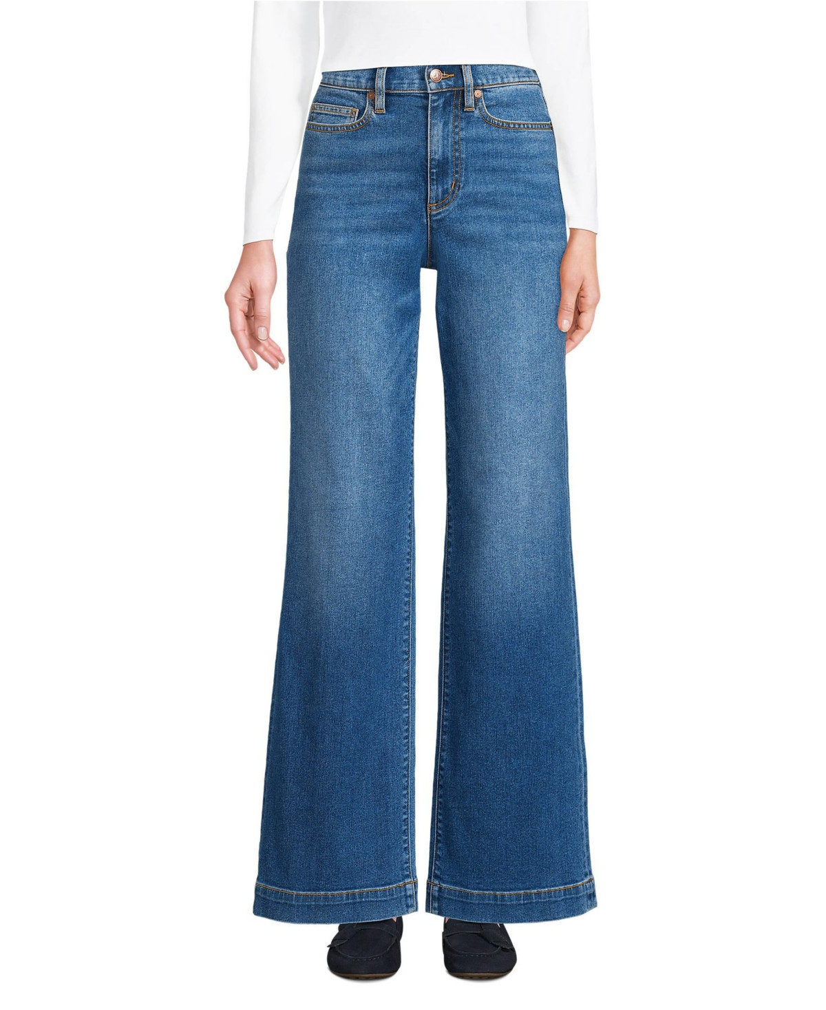 Lands' End Women's Recover High Rise Wide Leg Blue Jeans - Indigo tide blue | Macy's