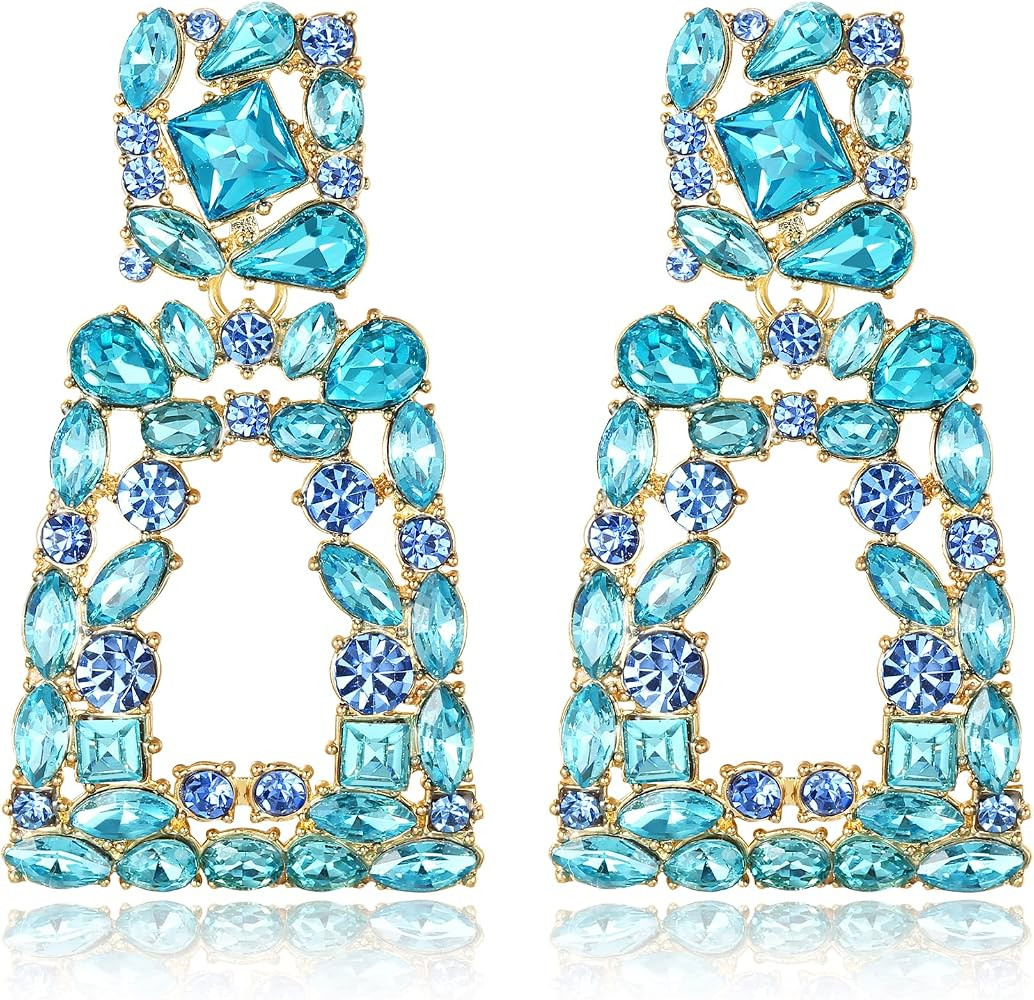 Flyonce Rectangle Dangle Earrings for Women, Rhinestone Crystal Geometric Statement Earring Fashi... | Amazon (US)