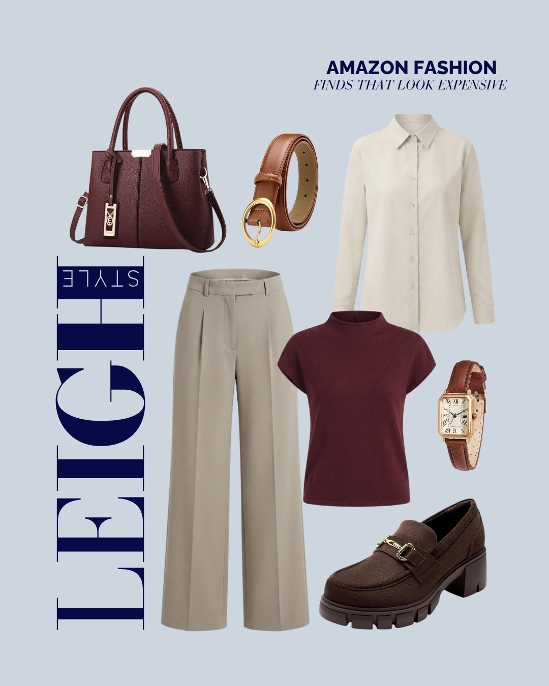Amazon finds that look way more expensive than they are 🤎 Elevated staples for an effortlessly polished wardrobe.

Amazon fashion finds, Amazon outfits for women, expensive looking Amazon finds, elevated basics, affordable fashion, chic Amazon finds, fall outfit ideas, workwear outfits, neutral outfits, burgundy fashion, wide leg trousers, women’s loafers, Amazon handbags, classic style, polished outfits, fall fashion 2026