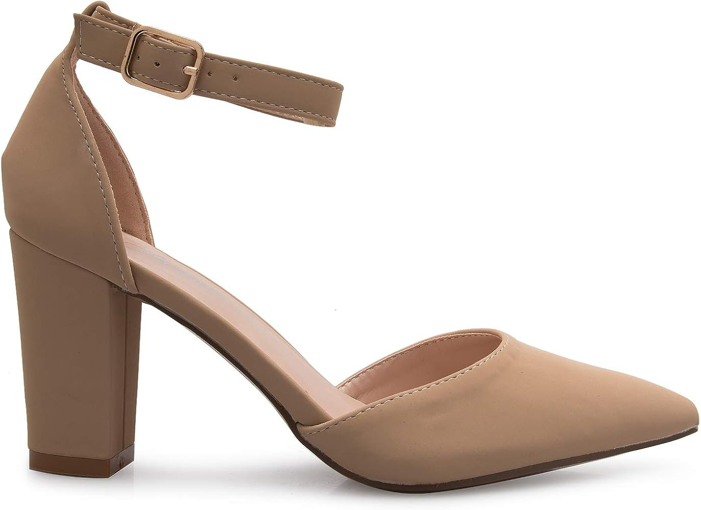 Olivia K Women's Sexy D'Orsay Ankle Strap Pointed Toe Block Heel Pump - Classic, Comfortable | Amazon (US)