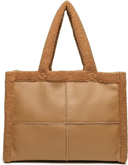 LIKE DREAMS Women Soft Sherpa Tote Vintage Vegan Leather Winter Fashion Large Handbag Purse | Amazon (US)