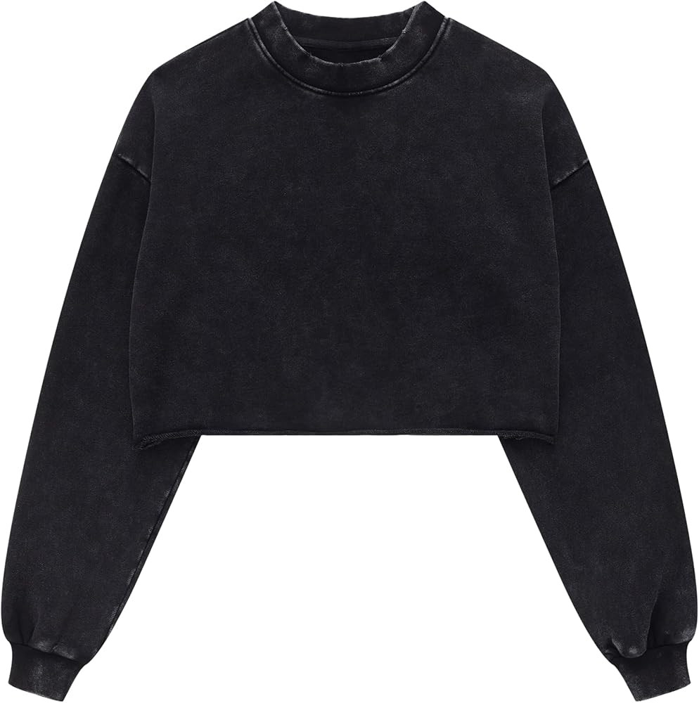 Hixiaohe Womens Cropped Sweatshirts Vintage Long Sleeve Pullover Tops Acid Wash Sweatshirt Hoodie... | Amazon (US)