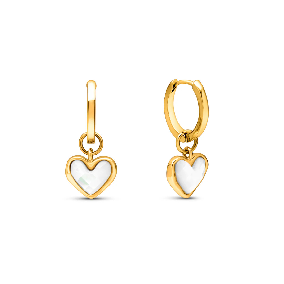 White Quartz Heart Huggie Earrings (Gold) | Abbott Lyon