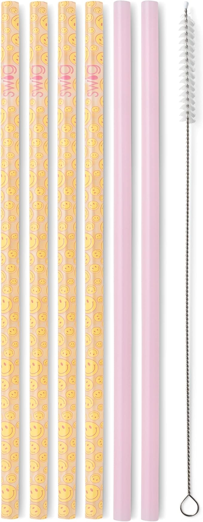 Swig Life Reusable Straws Oh Happy Day + Pink Tall Straw Set & Cleaning Brush, Each Straw is 10.2... | Amazon (US)