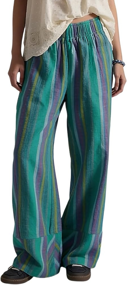 Womens Striped Wide Leg Pants Summer Boho Palazzo Pants Causal Elastic High Waist Long Lounge Tro... | Amazon (US)
