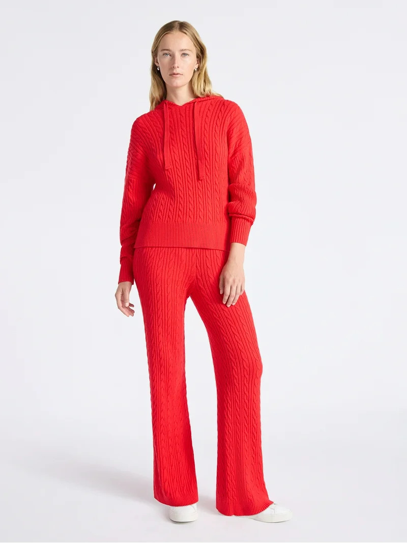 Free Assembly Women's Cozy Yarn Wide Leg Cable Knit Sweater Pants, Size XS-XXL | Walmart (US)