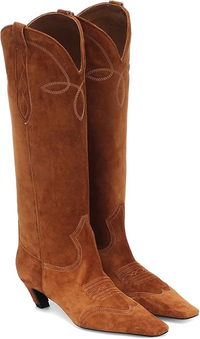 DOEYG Suede Cowboy Knee High Boots for Women Pointed Toe Cowgirl Boots Kitten Heels Western Boots... | Amazon (US)