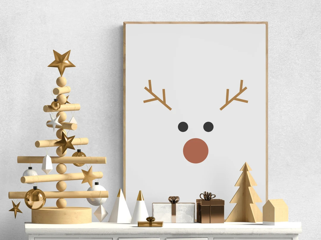 Reindeer Print Neutral Christmas Decor Boho Christmas Decor - Etsy | Etsy (US)