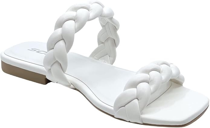 SODA VAULT Women's Square Open Toe Flat Sandals Braided Strap Slip-on Slides Woven Sandals | Amazon (US)