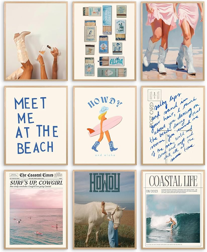 Elegend Coastal Granddaughter Room Decor, 9pcs Coastal Cowgirl Room Decor, Beachy Wall Art, Beach... | Amazon (US)