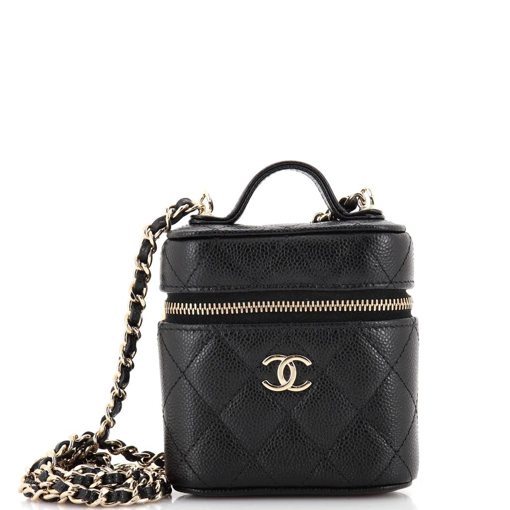 Handle with Care Vanity Case with Chain Quilted Caviar | Rebag