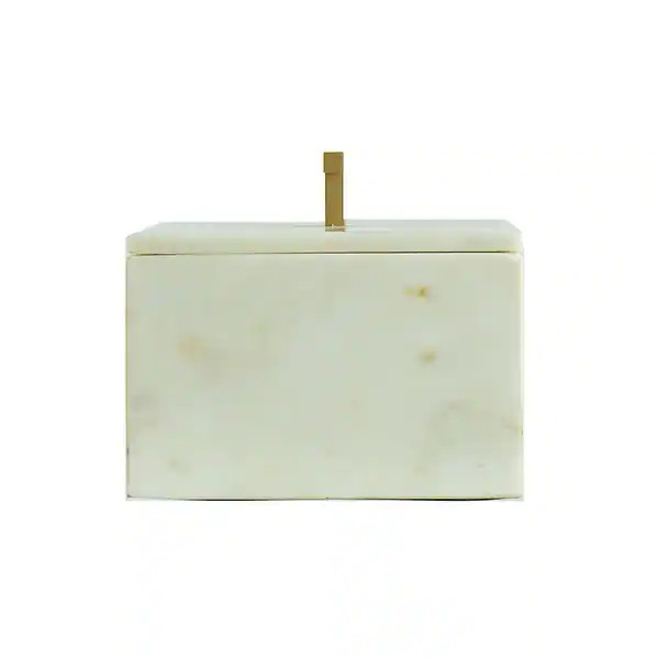 Large Creamy White 15-inch Marble Box with Brass Handle | Bed Bath & Beyond