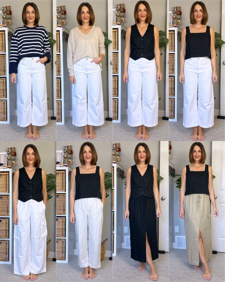 This or that Gap try on! Most items are 40-60% off! 🇺🇸 & 🇨🇦 links
I’m 5’ 7 size 4ish wearing:
S in the striped sweater, M in the v neck 
S in the vest and square neck top
S in both linen pants
S reg length in the black skirt and S tall in the olive skirt
My usual 27 in the white wide leg cropped jeans, they loosened up almost a full size with wash and wear, I’m considering ordering a size down 

#LTKSeasonal #LTKsalealert #LTKstyletip