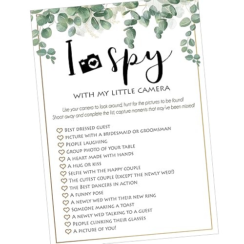 I Spy Camera Selfie Game - 10 Pack - Wedding Cards - Eucalyptus Greenery | Amazon (UK)