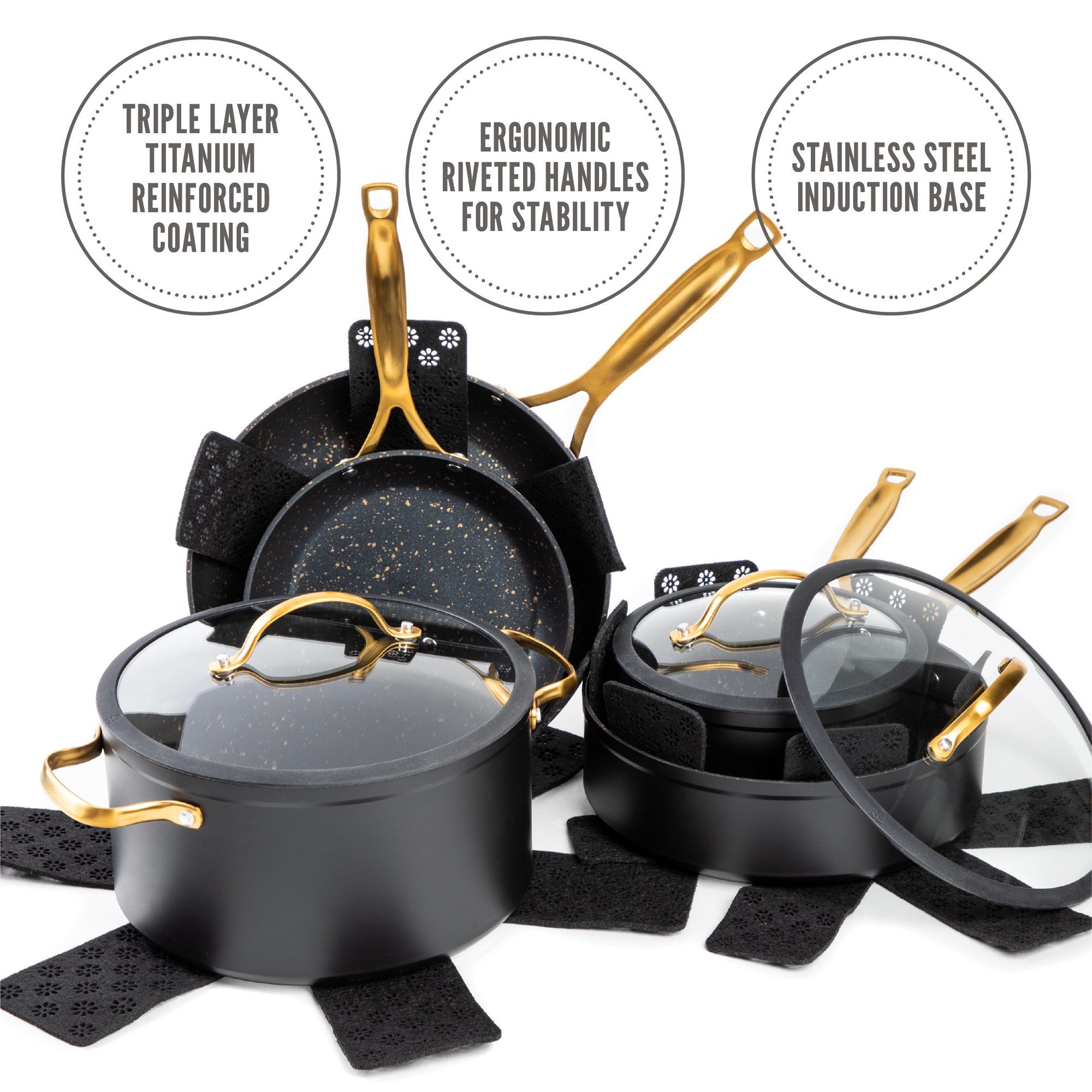 Thyme & Table 12-Piece Nonstick Cookware Pots and Pans Set, Black and Gold Speckled | Walmart (US)