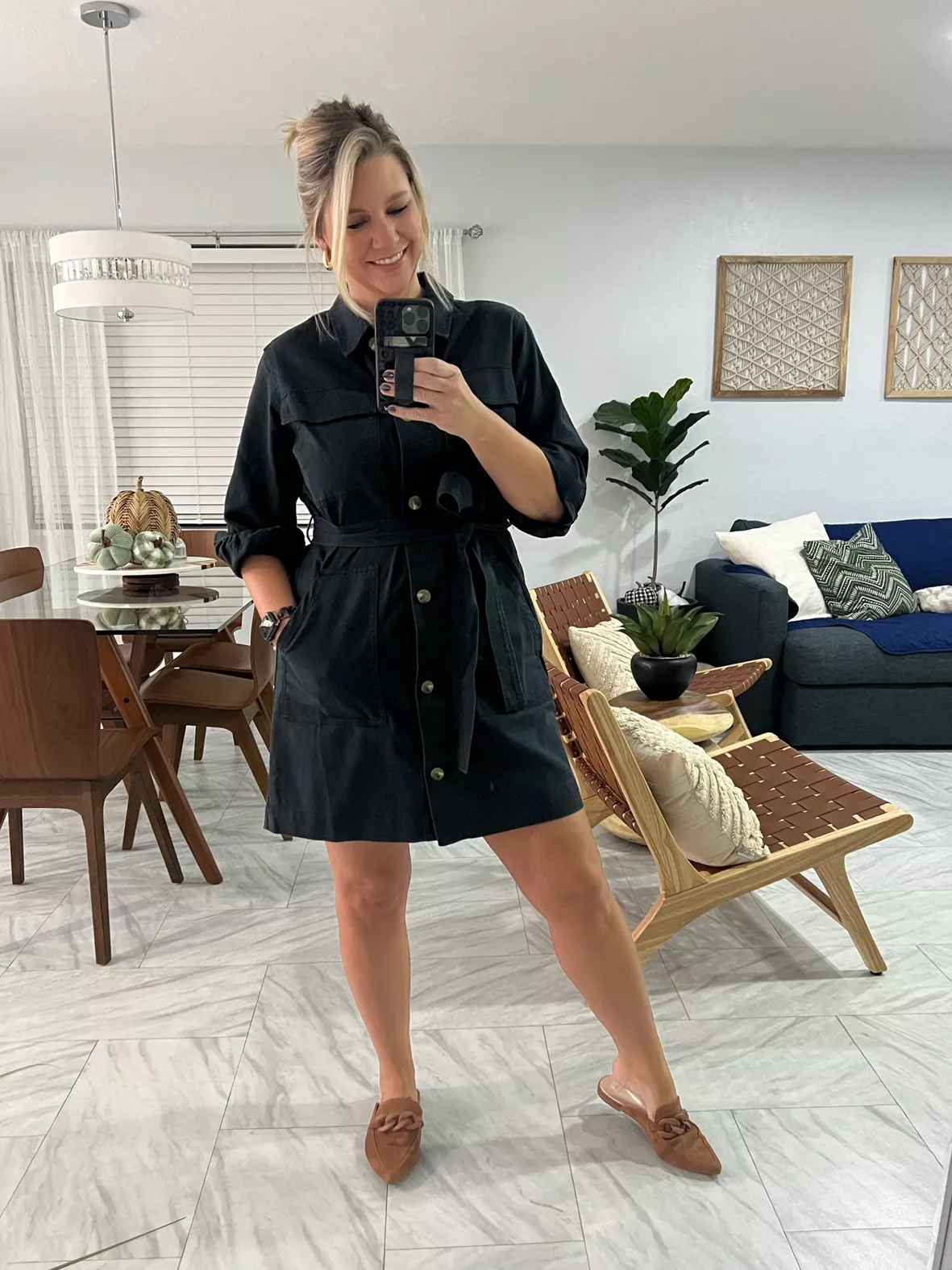 Belted Faux Leather Shirtdress curated on LTK