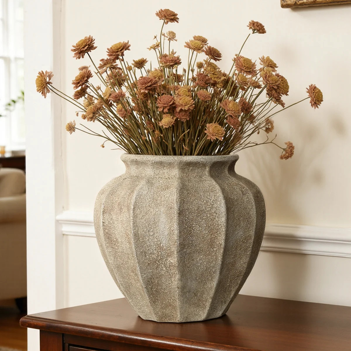 Rustic Stone-Finish 11.61'' Fluted Ceramic Vase | Wayfair North America