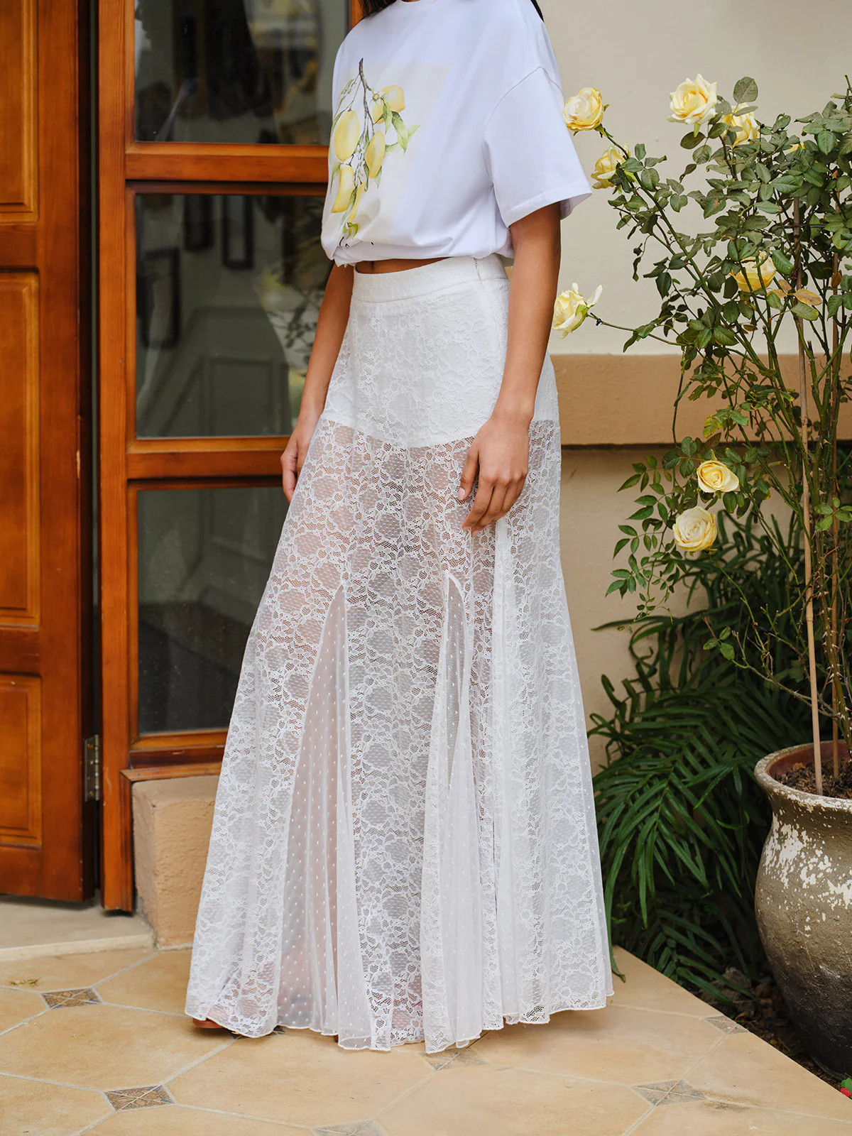 Mid-Waist Semi-Sheer Lace Skirt | Commense