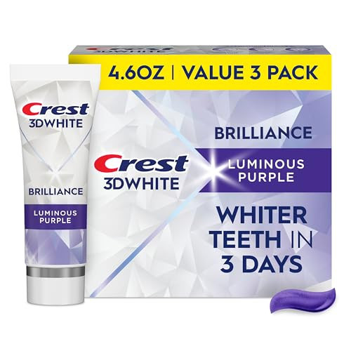 Crest 3D White Brilliance Luminous Purple Teeth Whitening Toothpaste, 4.6 oz Pack of 3, Anticavity Fluoride Toothpaste, Fights 100% More Surface Stains, 24 Hour Active Stain Prevention | Amazon (US)