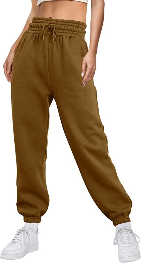 AUTOMET Women’s High Waisted Sweatpants Baggy Fleece Lined Lounge Pants Comfy Wide Leg Drawstri... | Amazon (US)