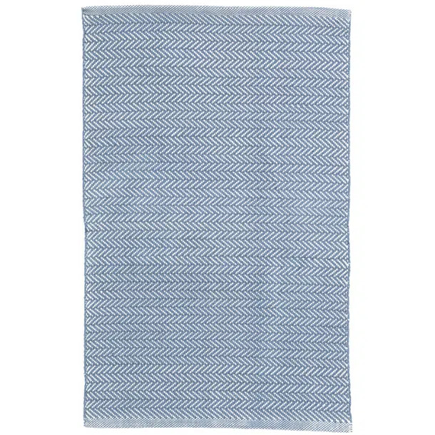Herringbone Handmade Flatweave Denim Blue/Ivory Indoor/Outdoor Rug | Wayfair North America