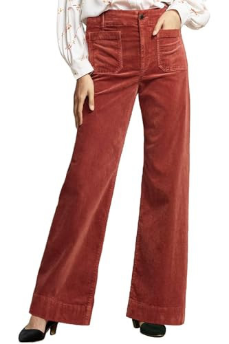 satisnew Corduroy Pants Women Elastic Waist Flare Pants Bell Bottom Business Casual Trousers Pants for Women Wine Red | Amazon (US)