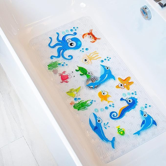 Bath Mats for Tub Kids,Baby Toddler - Large Cartoon Non-Slip Bathroom Bathtub Anti-Slip Shower Ma... | Amazon (US)