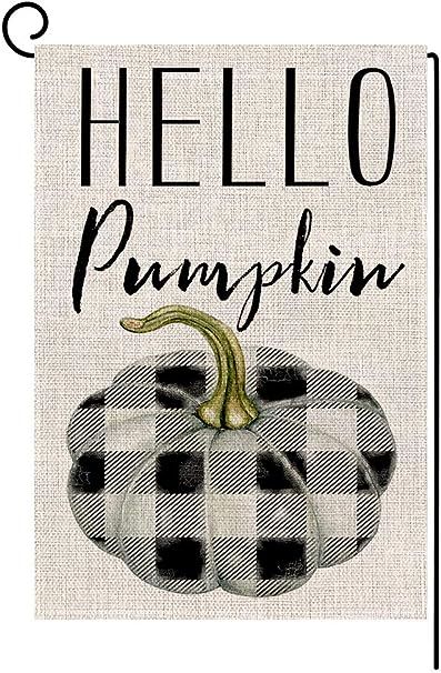 BLKWHT Hello Pumpkin Fall Thanksgiving Garden Flag Vertical Double Sided 12.5 x 18 Inch Colorful ... | Amazon (US)