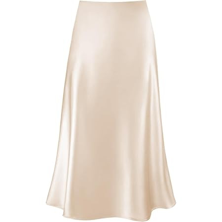 2026 Women's Satin Midi Skirt High Waisted Hidden Elasticized Waistband Flowy A-Line Silk Long Sk... | Amazon (US)