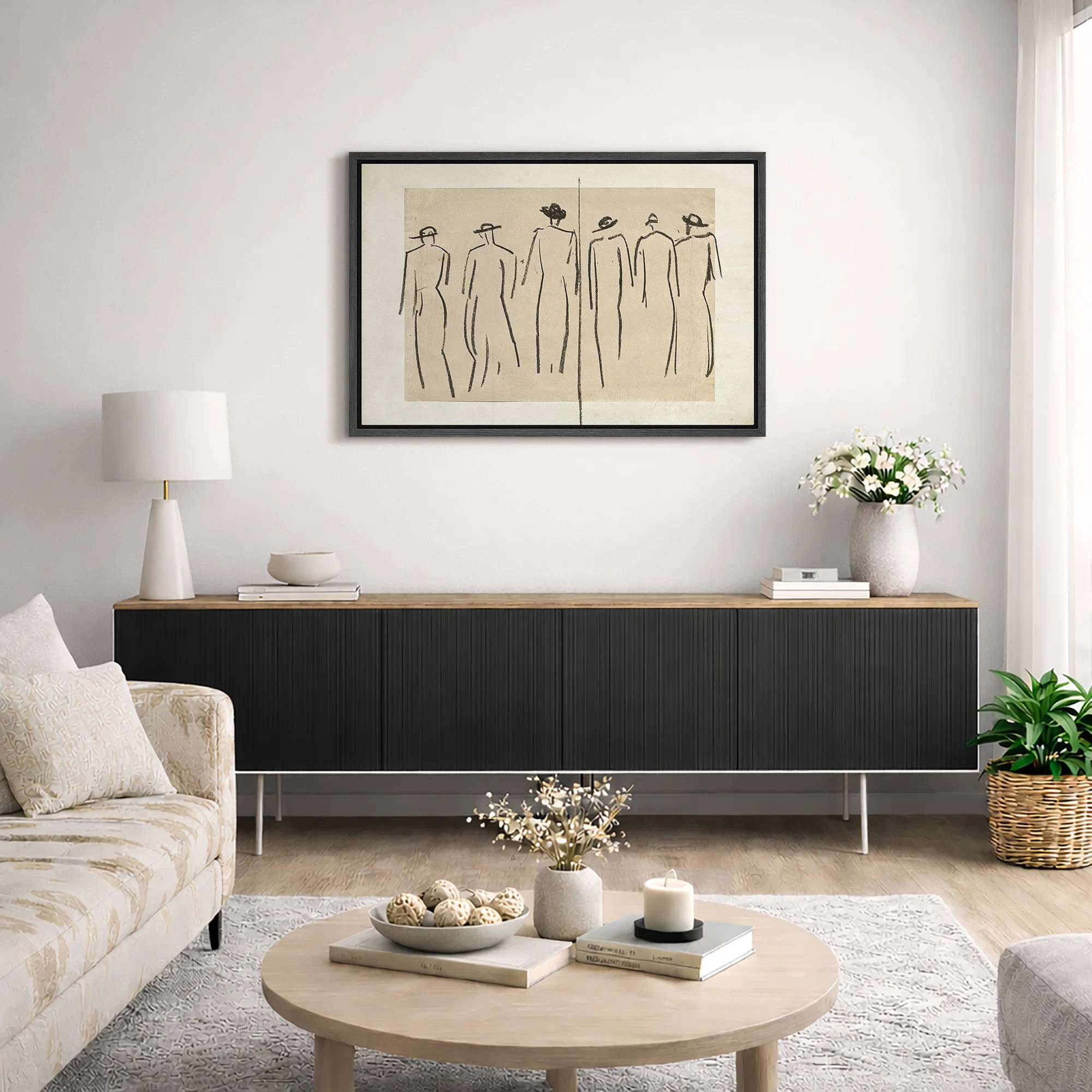 Abstract Figure Sketch Vintage Rustic Minimalist Line Art Framed Canvas Print Wall Art | Wayfair North America