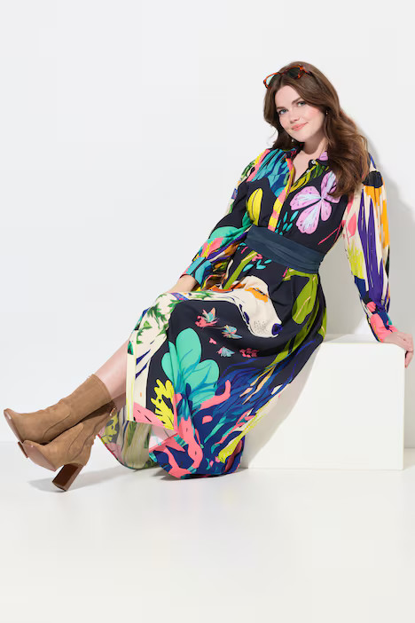 Mixed Print Long Sleeve Maxi Dress | Ulla Popken - US
