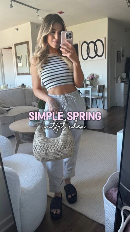 Spring outfit idea
Linen pants
Tank top
Straw bag
Sandals
Summer outfit 


#LTKfindsunder50 #LTKstyletip #LTKworkwear