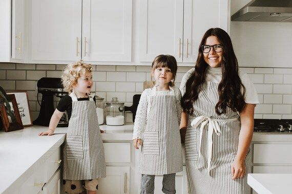 Black & Tan Handmade Farmhouse Aprons, Mommy and Me Aprons, Ticking Striped Aprons, Matching Fami... | Etsy (US)