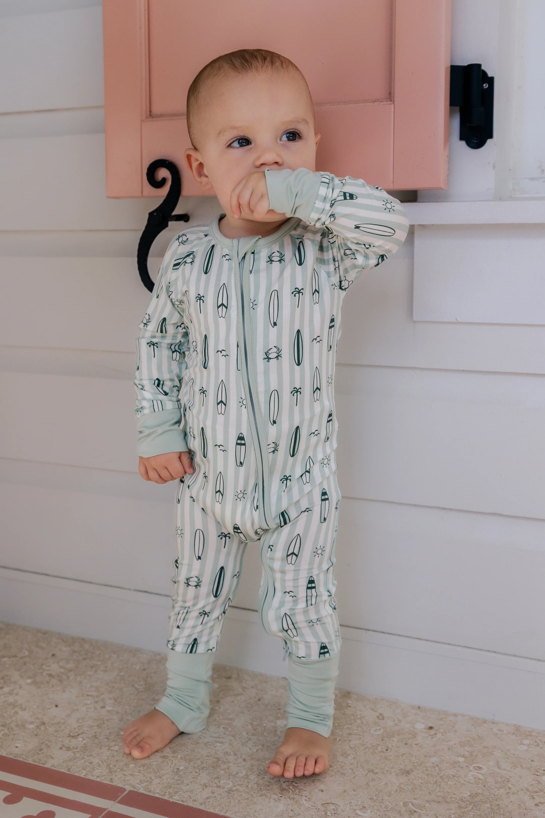 Green Surfs Up Zipper Romper | Cute Boys Pajamas | In My Jammers | In My Jammers