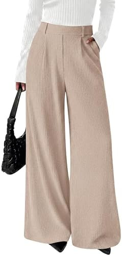 BTFBM Wide Leg Pants for Women Dressy Work Business Casual Elastic High Waisted Trousers Ribbed L... | Amazon (US)