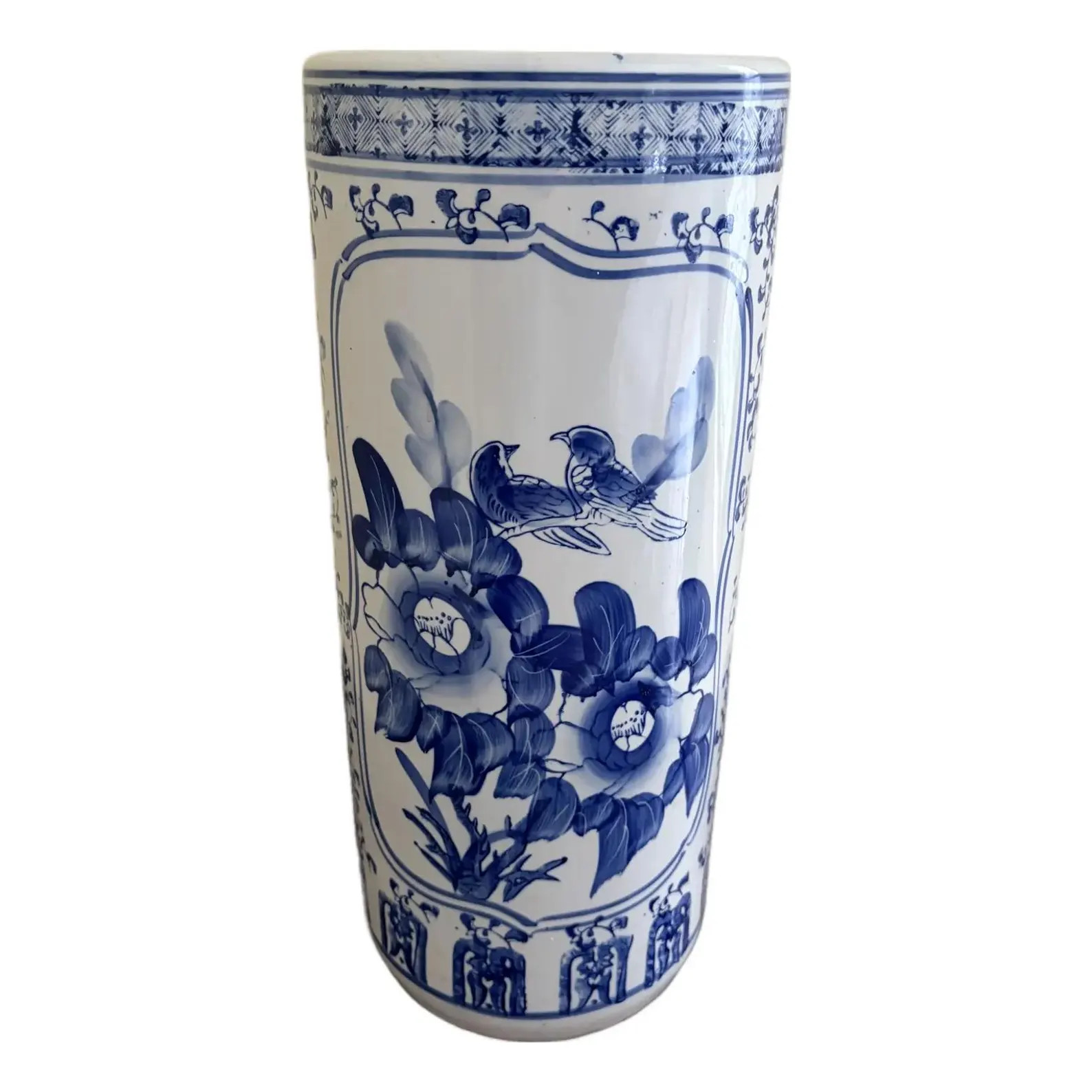 Vintage Chinoiserie Blue and White Porcelain Umbrella Stand | Etsy (Global)