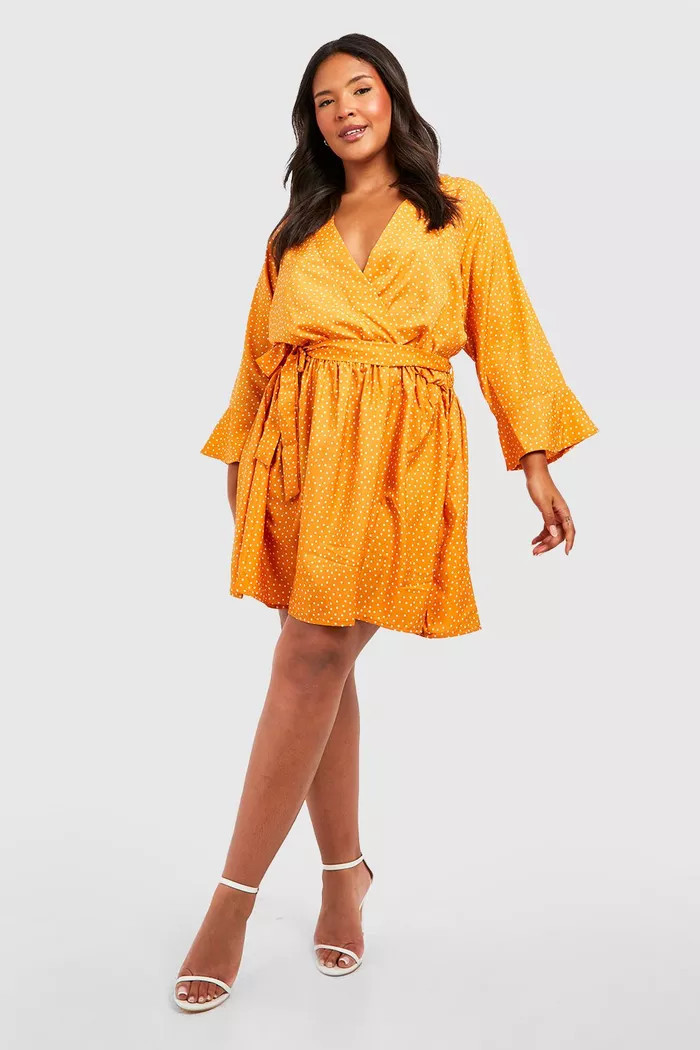 Plus Ruffle Polka Dot Wrap Dress | boohoo (US & Canada)
