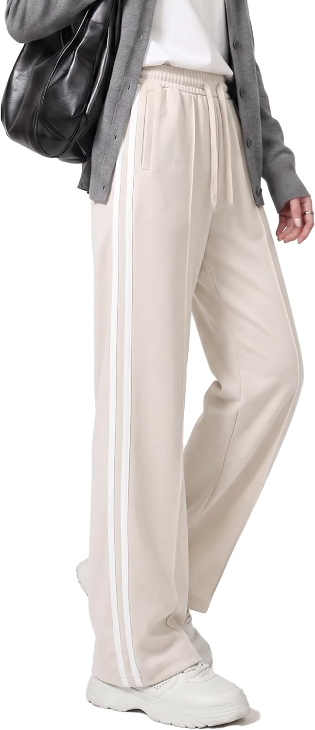 Cotton Track Pants Womens Wide Leg Sweatpants Lounge Stretch Athletic Loose Jogging Sport Zip Pockets | Amazon (US)