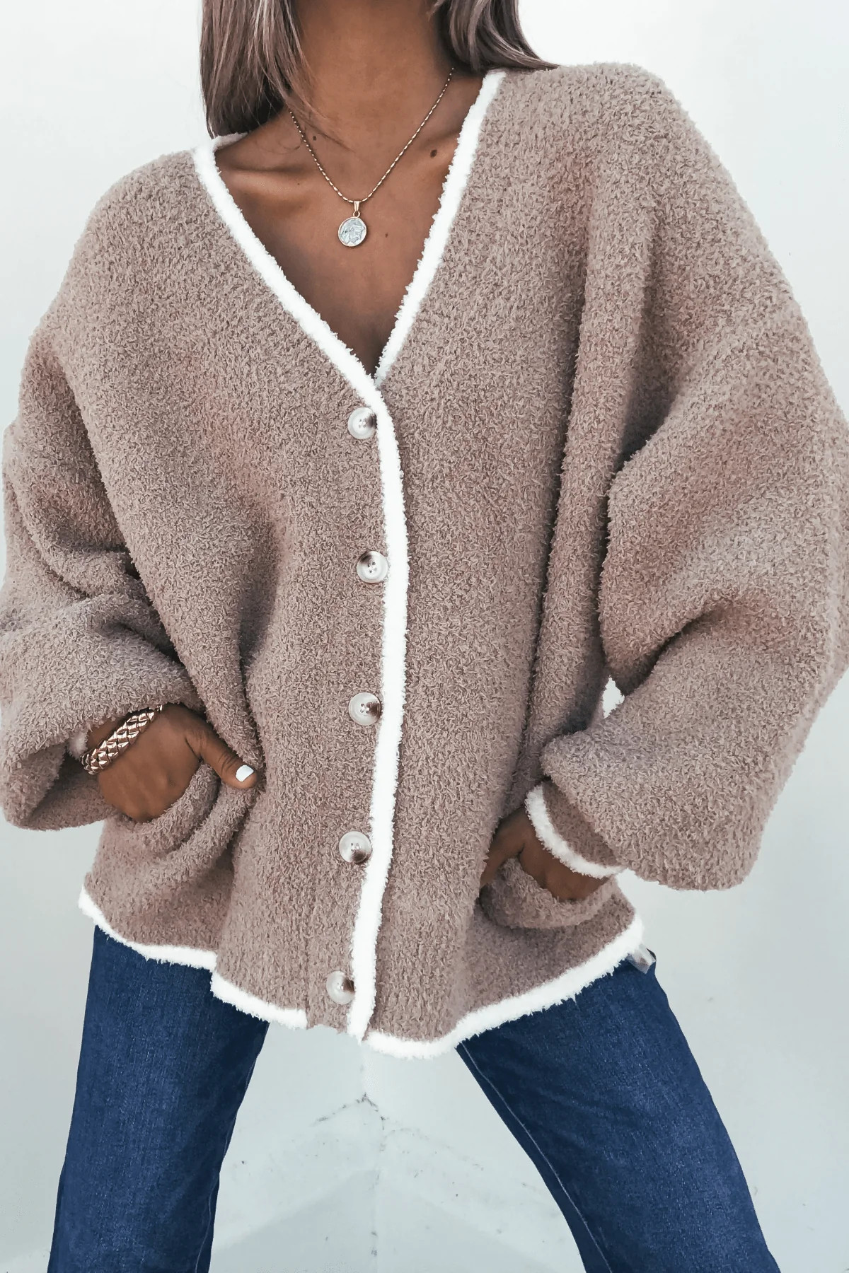 Fuzzy Soft Camel Button Down Cardigan | Magnolia Boutique