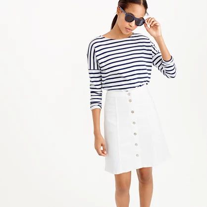 Petite button-front white denim mini skirt | J.Crew US