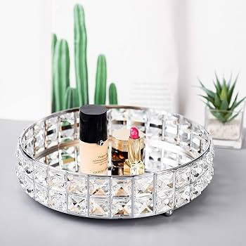 Feyarl Crystal Perfume Vanity Makeup Tray Mirrored Ornate Jewelry Trinket Tray Organizer Sparkly ... | Amazon (US)