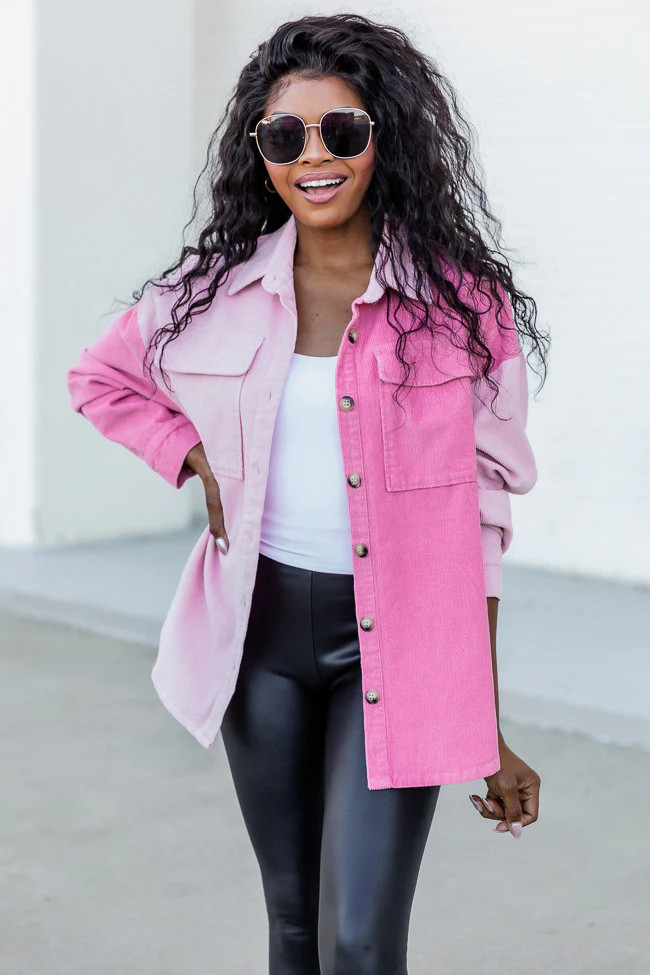 On The Way Pink Colorblock Corduroy Shacket FINAL SALE | Pink Lily