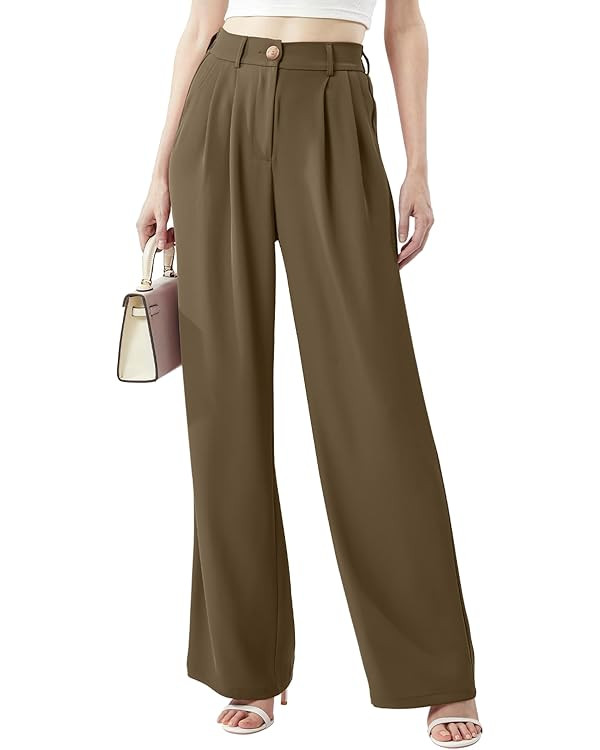 Women's Casual Wide Leg Pants Long Straight Suit Pants High Waisted Business Work Outfits Trendy ... | Amazon (US)