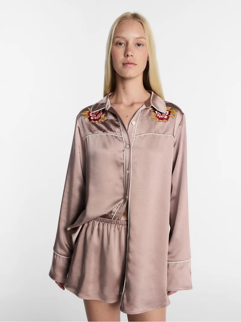 Kacey Lee Women's Satin Sleep Shirt with Long Sleeves, Size XS-XXL | Walmart (US)